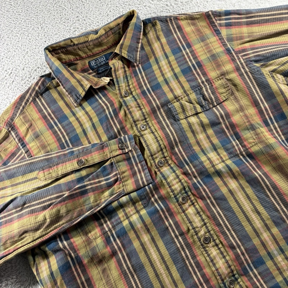 Polo Ralph Lauren Whitfield Two Ply Cotton Shirt Mens XL Brown Plaid Long Sleeve